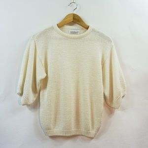 Vintage spring knit ivory shirt sleeve sweater